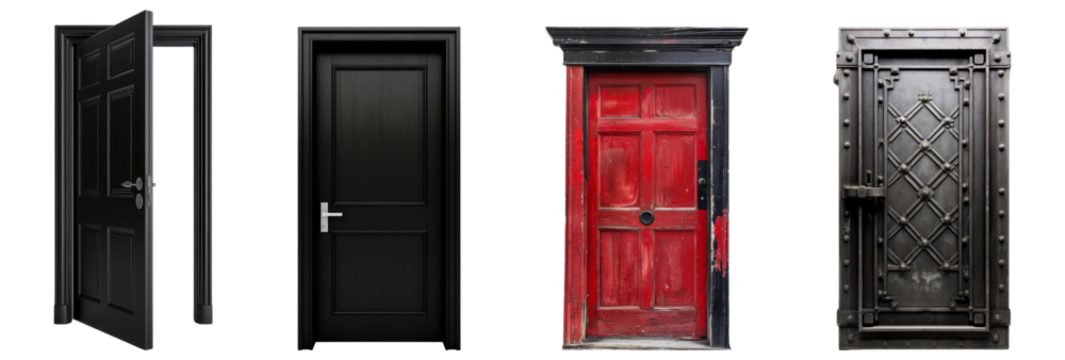 PNG Wooden doors in various styles set on transparent background