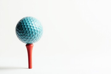 Cyan Golf Ball on Red Tee Against Minimal White Background