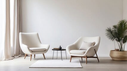  A modern minimalist room featuring an armchair and a white wall