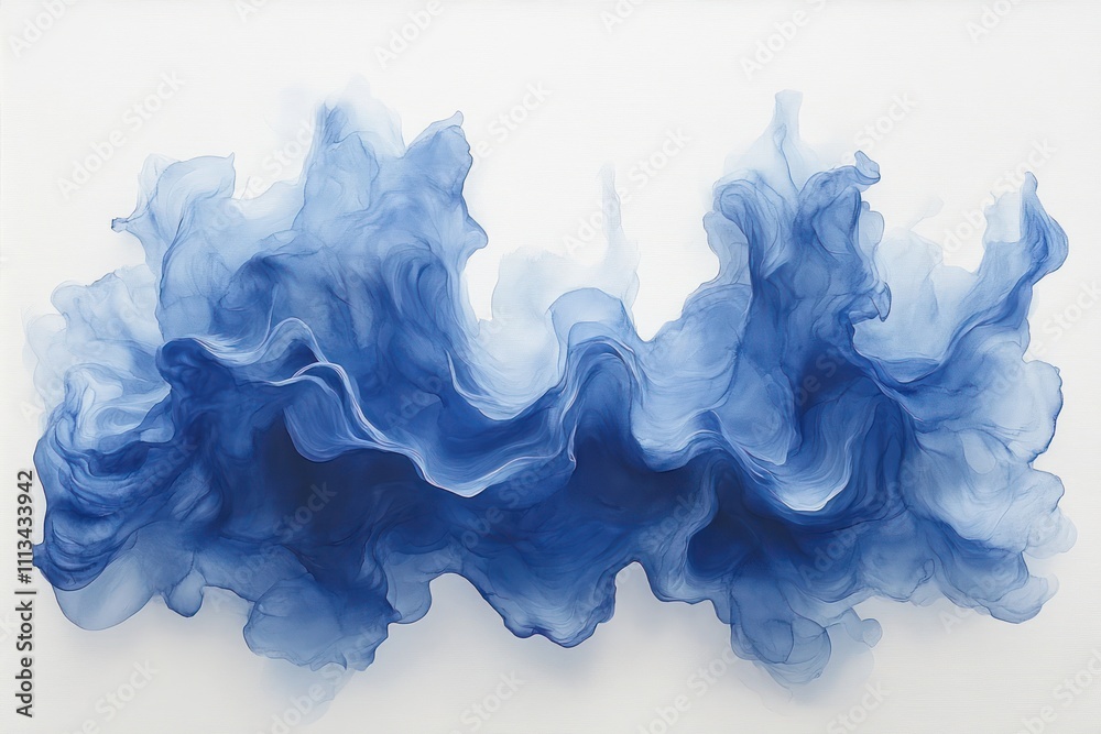 Poster blue watercolor explosion on white canvas abstract expressionism fluid motion energy texture backgro