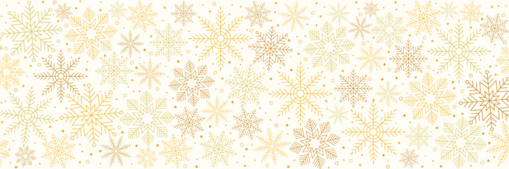 elegant gold christmas snowflakes different ornaments in pattern banner horizontal background
