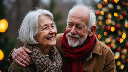 Celebrating Love and Joy During the Festive Season With a Couple Beside a Beautifully Decorated Christmas Tree