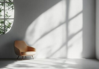 Minimalist Scandinavian Interior with Soft Shadows Natural Light Empty White Room Concrete Wall Design