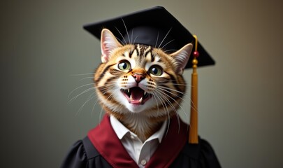 A playful cat in graduation attire, symbolizing achievement and joy. Perfect for educational content, celebrations, or pet-related promotions.