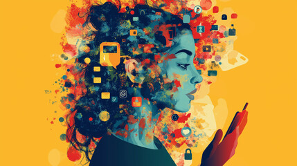 Cyberbullying social media safety concept. A teenager is depicted safeguarding their social media account against cyberbullying, highlighting the importance of online safety in today's digital age.