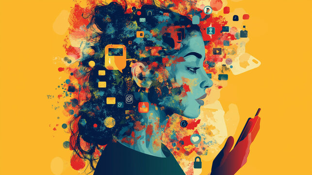 Cyberbullying social media safety concept. A teenager is depicted safeguarding their social media account against cyberbullying, highlighting the importance of online safety in today's digital age.