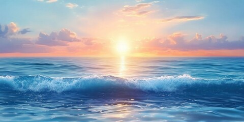 Naklejka premium Sunrise Ocean View Soft Pastel Colors Calm Reflection Impressionist Landscape