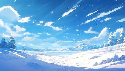 Fototapeta premium A snowy landscape with a clear blue sky background