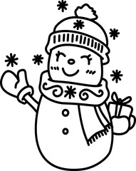 Hand-drawn christmas snowman doodle outline element