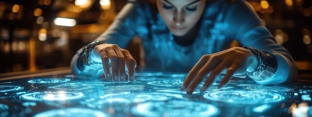 Futuristic Workspace Holographic Interfaces Technology Research Team Design Business Office Project