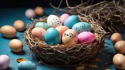 Obraz premium Vibrant Easter Eggs Nestled in a Colorful Nest
