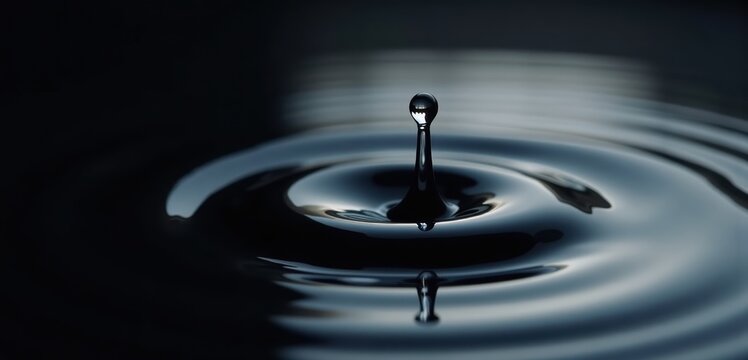 A mesmerizing close-up of a water droplet creating ripples on a dark surface, symbolizing tranquility and depth.