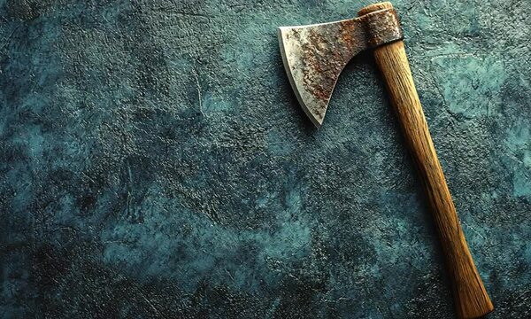 A rustic axe resting on a textured surface, evoking themes of craftsmanship and outdoor activities.