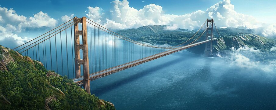 Golden gate bridge scenic view san francisco landscape photography clear sky wide angle iconic landmark - Powered by Adobe