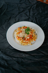 pasta with tomato sauce and basil