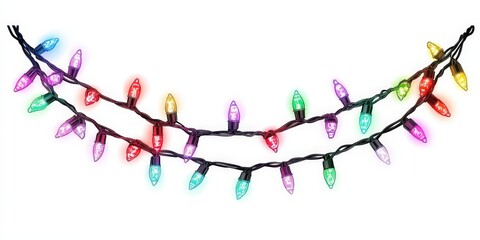 Colorful Christmas Lights Draped on a Pure White Background, Perfect for Holiday Decorations and Festive Themes