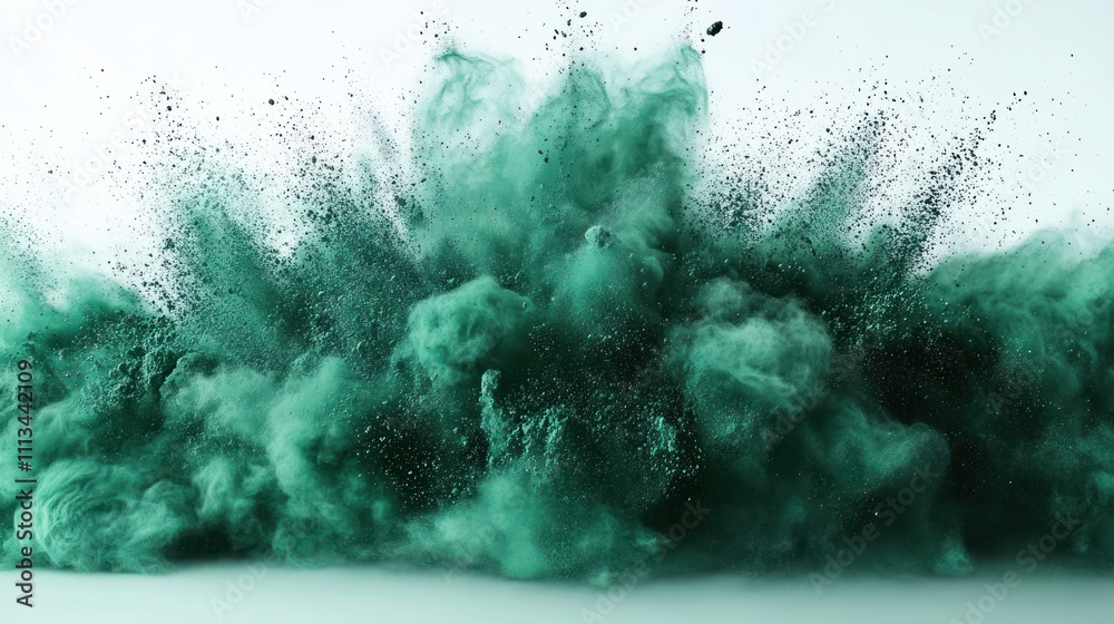 Aufkleber green powder explosion abstract art vibrant background dynamic movement splatter isolated on white