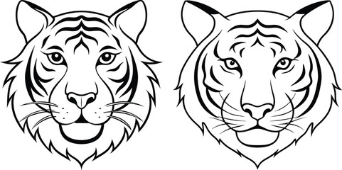 bundle tiger head line art illustrator eps