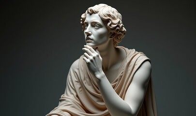 Naklejka premium A striking sculpture of a thinking figure, embodying contemplation and creativity. Perfect for art, philosophy, and cultural projects.