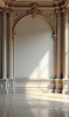 Elegant interior space featuring classic architecture with ornate detailing, perfect for backgrounds in luxury branding, real estate, or artistic projects.