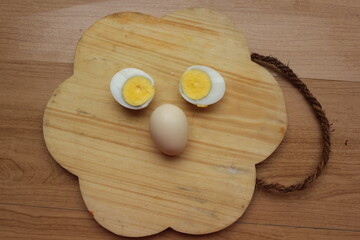 egg on wooden table