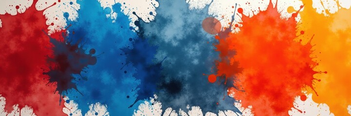 Vibrant watercolor paint splashes create a dynamic and artistic background, perfect for creative projects and marketing materials in art, design, and education.