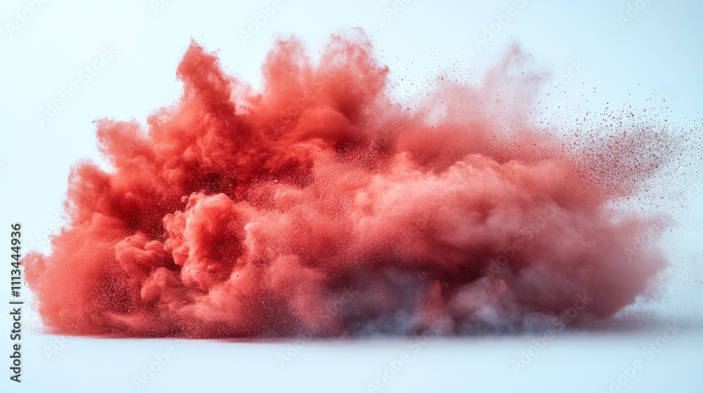 Aufkleber red powder explosion on white background with abstract smoke effect and dramatic lighting