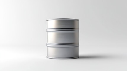 Obraz premium A white barrel with no contents. It is sitting on a white surface. The barrel is cylindrical in shape