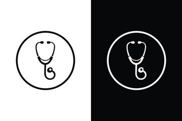 Black and White Stethoscope Silhouette Icon for Medical Designs.