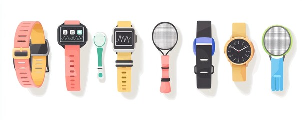 Conceptual vector illustration of badminton wristbands with fitness tracking capabilities.