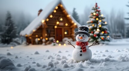 Obraz premium Snowman on the snowy winter background.