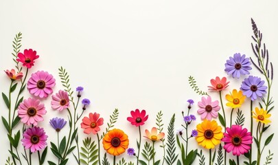 A vibrant arrangement of colorful flowers against a soft backdrop, ideal for floral designs, greeting cards, and natural-themed projects.