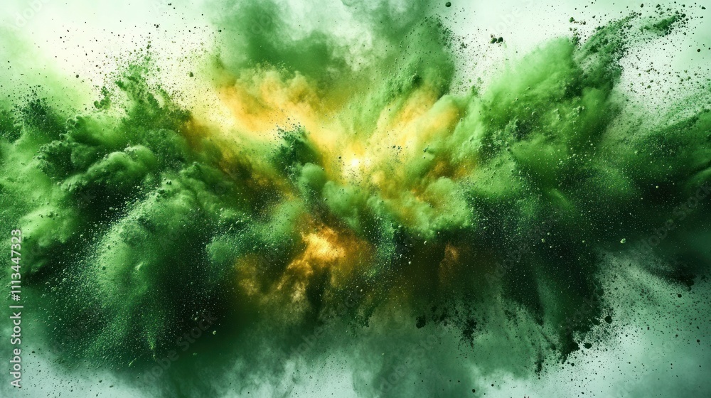 Poster green powder explosion abstract background dynamic motion art high contrast splash isolated design
