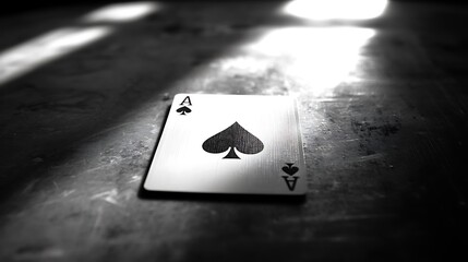 Ace of Spades playing card in dramatic light.