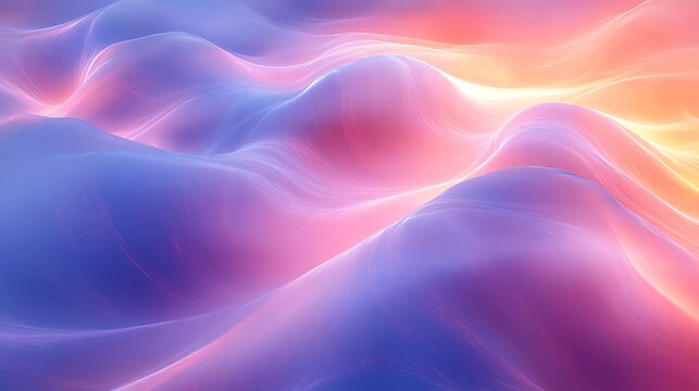 Dynamic waves of holographic light streaks in pastel shades of lavender mint and coral forming an energetic pattern