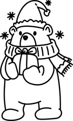 Hand-drawn christmas polar bear doodle outline element