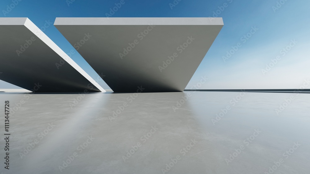 Aufkleber 3d render of abstract modern concrete architecture with empty cement floor, minimal exterior, car pr
