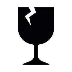 Fragile broken glass silhouette flat icon hand drawn vector design for use in warning signs packaging materials safety instructions or educational materials