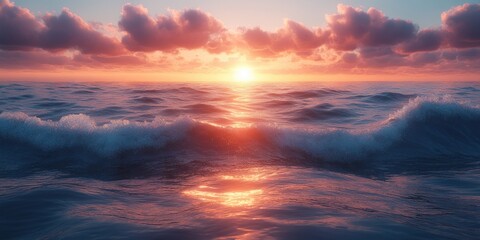 Serene Ocean Sunrise Soft Pastel Colors Gentle Waves Sparkling Water Surface Horizon