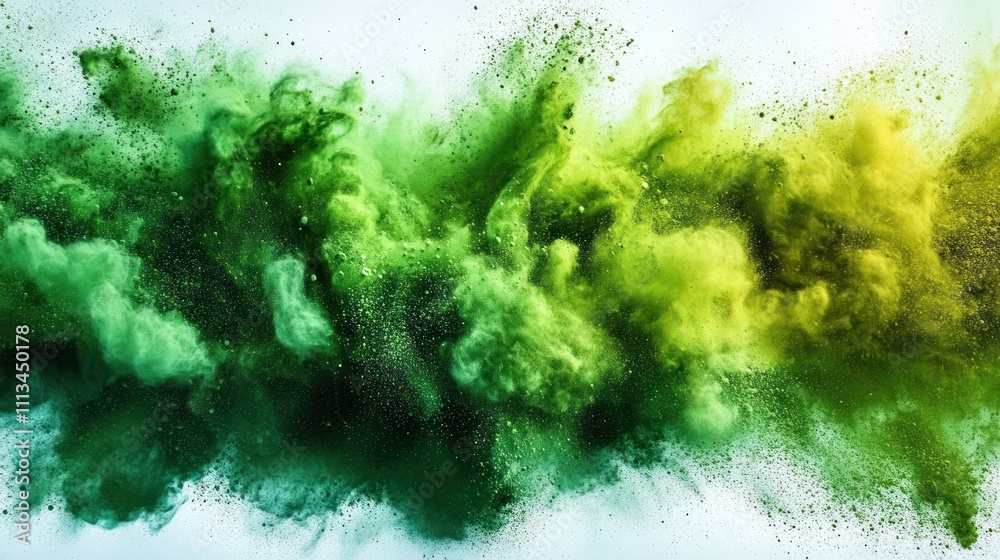 Poster green powder explosion abstract background dynamic motion colorful dust splatter art design