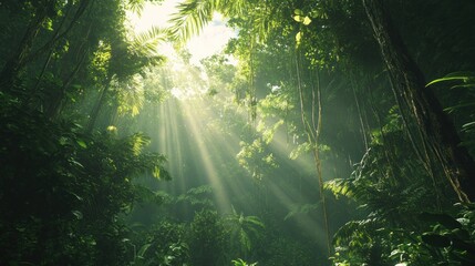 Sunbeams Illuminating Lush Rainforest Canopy