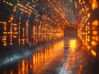 Quantum Computer Emitting Streams of Light Glowing Equations in the Background Representing Quantum Computing Concept