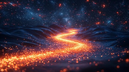 Obraz premium Surreal Digital Landscape of Flowing Quantum Particles Unleashing Endless Possibilities