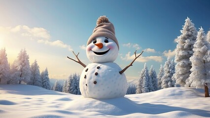 Obraz premium Happy Snowman in Winter Forest
