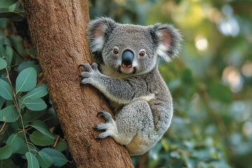 Obraz premium Adorable Koala Bear Clinging to a Tree Trunk