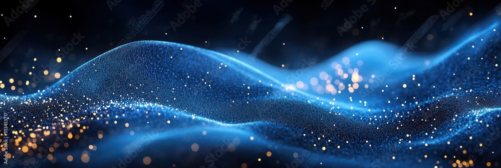 Leinwandbilder abstract blue wave background with flowing lines and sparkling particles in technology design