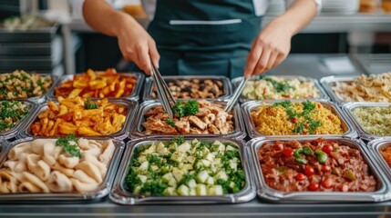 Obraz premium Vibrant Multicultural Dining Experience at a Lively Street Food Festival Diverse Selection of Appetizing Dishes from Around the World Displayed in a Festive and Inclusive Atmosphere