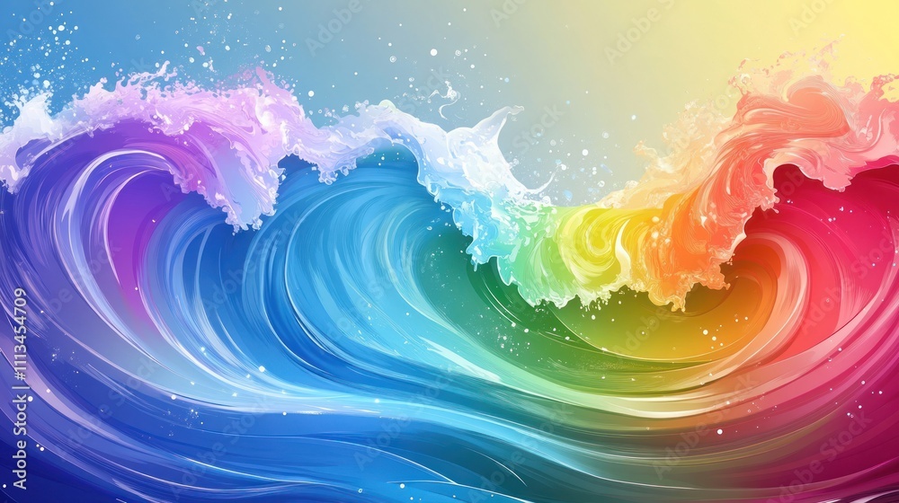 Wall mural Vibrant rainbow colored waves crashing, creating a dynamic and colorful scene.