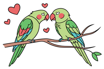 two romantic parrot bird  on white background D.eps