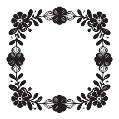 Minimalist black and white floral square frame. Simple vector design of a botanical border